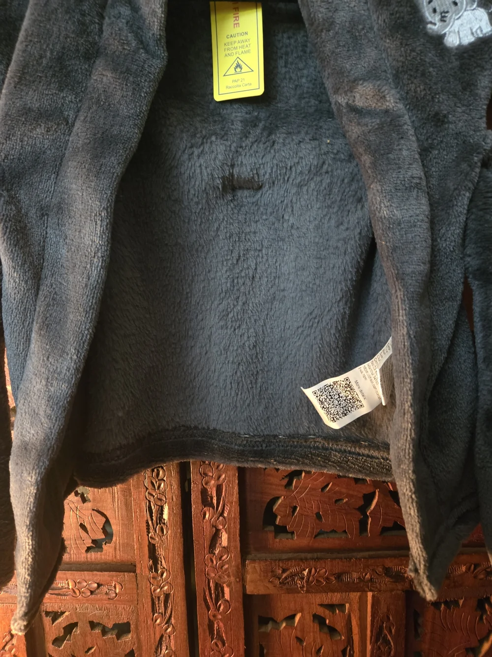 2 Kids Plush Hooded Robe in Charcoal Gray with Elephant Patch $20 each